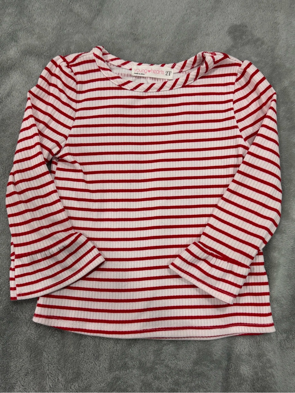 Young Hearts Red & White Striped Long-Sleeve Tee for Kids